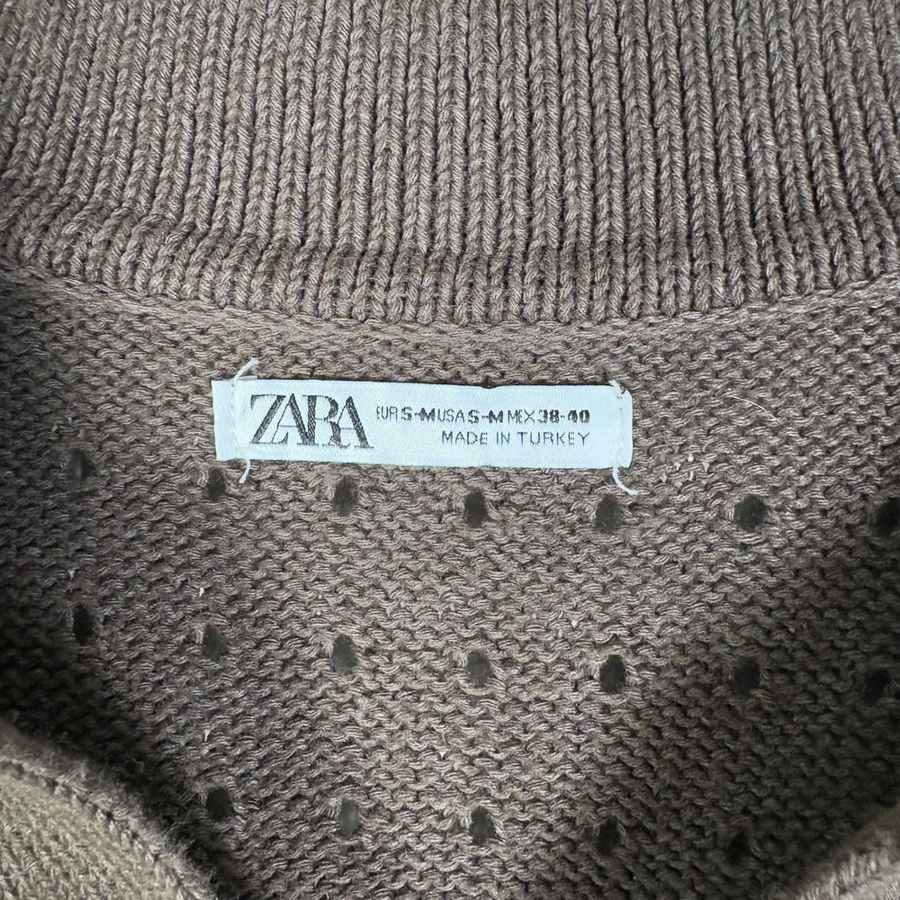 ZARA Pull Over Sweater Men's Size M Brown Orange Short Sleeve Knit Top Retro - Picture 3 of 5